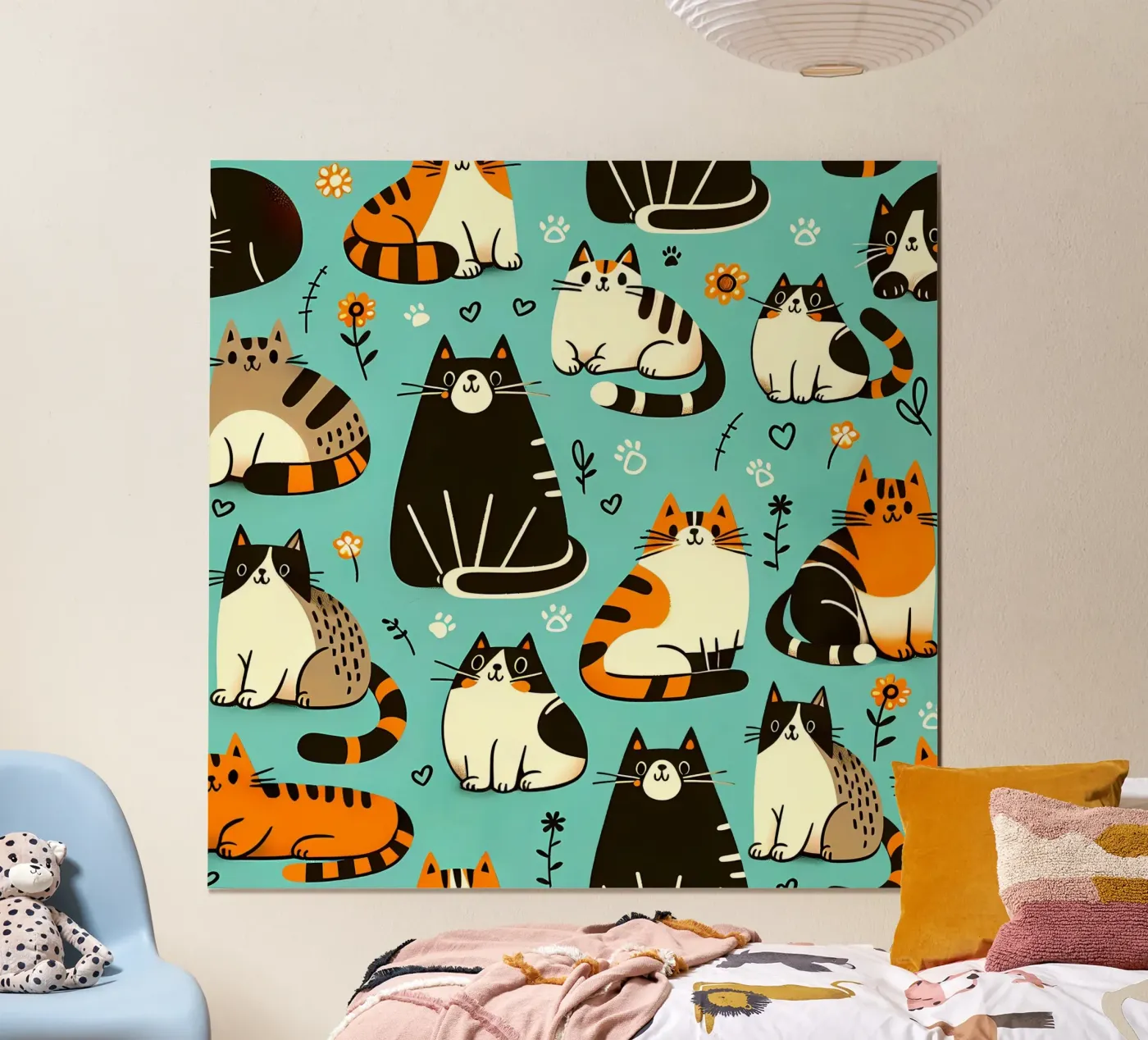 Cat Doodle Pattern poster van Happy Littles