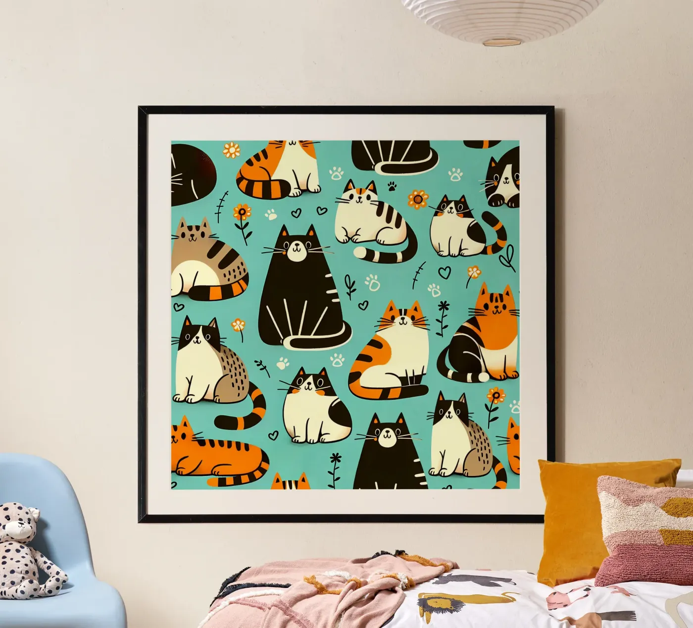 Cat Doodle Pattern poster van Happy Littles