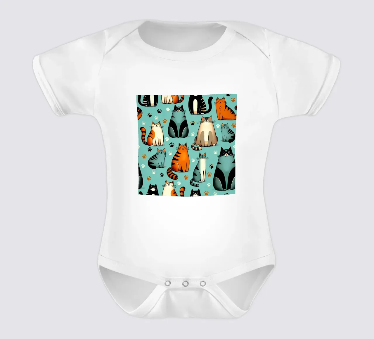 Cat Doodle Pattern babyrompertje korte mouwen van Happy Littles