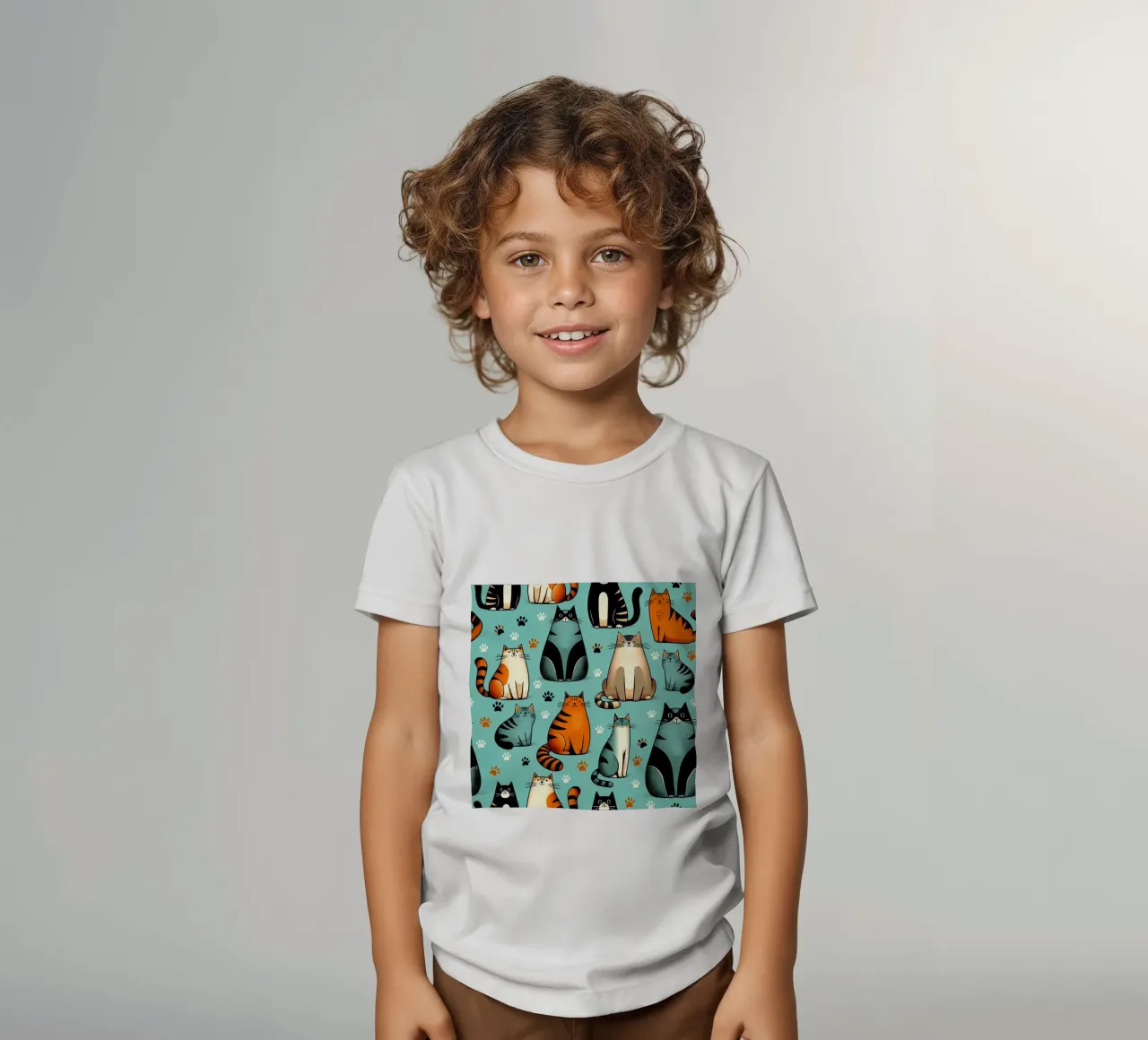 Schema di scarabocchio di gatto t-shirt bambini da Happy Littles