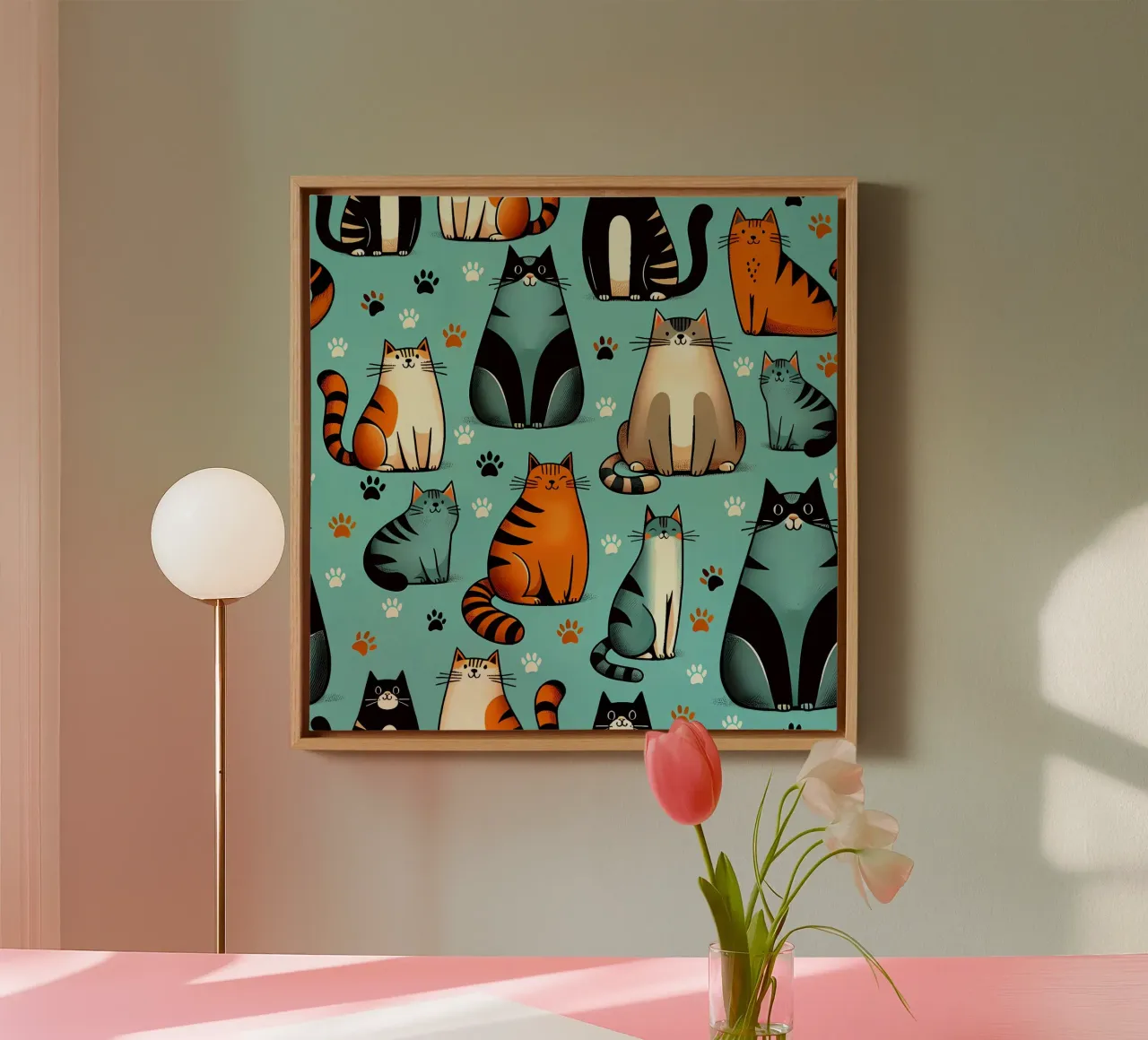 Cat Doodle Pattern canvas met Baklijst van Happy Littles
