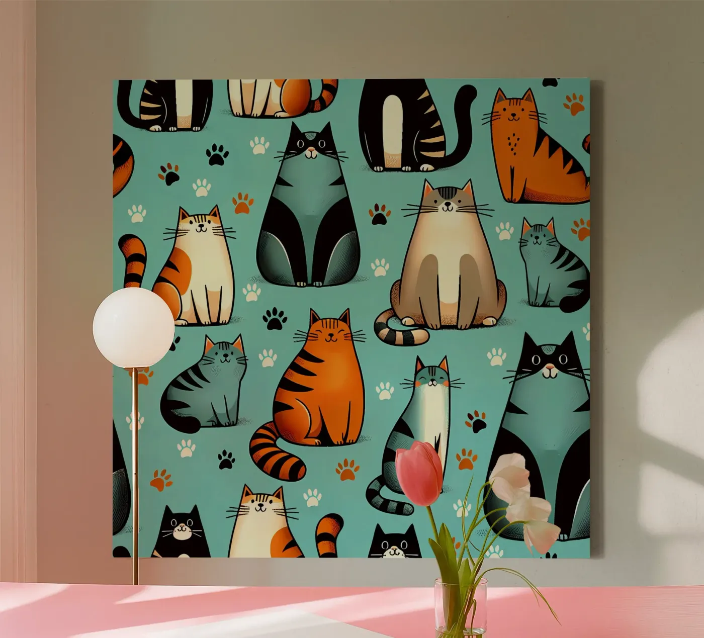 Cat Doodle Pattern canvas van Happy Littles