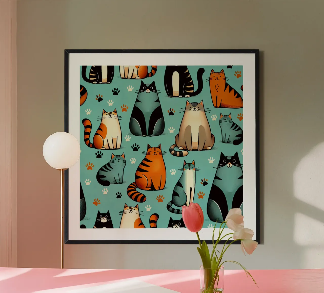 Cat Doodle Pattern poster van Happy Littles