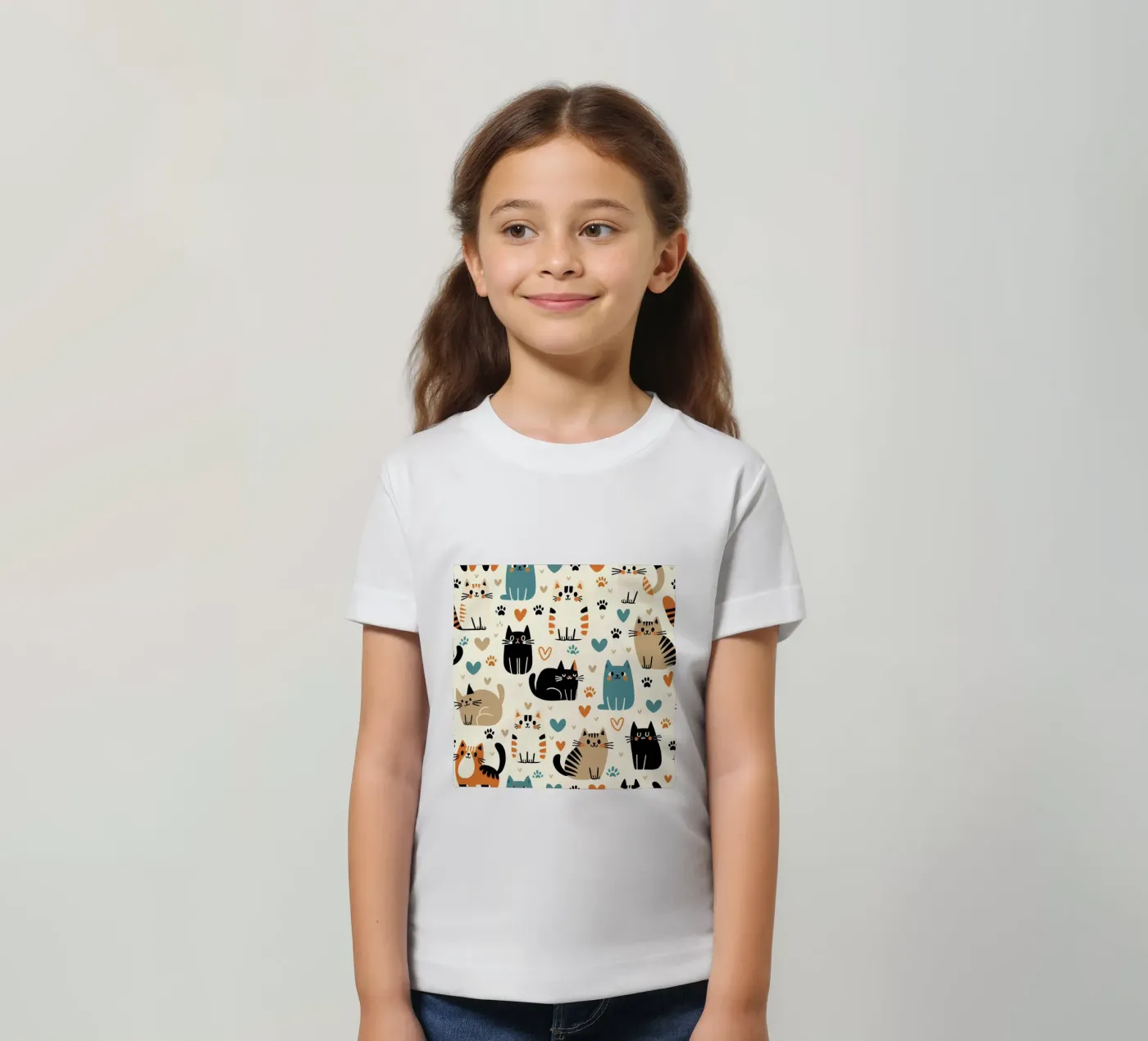 Schema di scarabocchio di gatto t-shirt bambini da Happy Littles