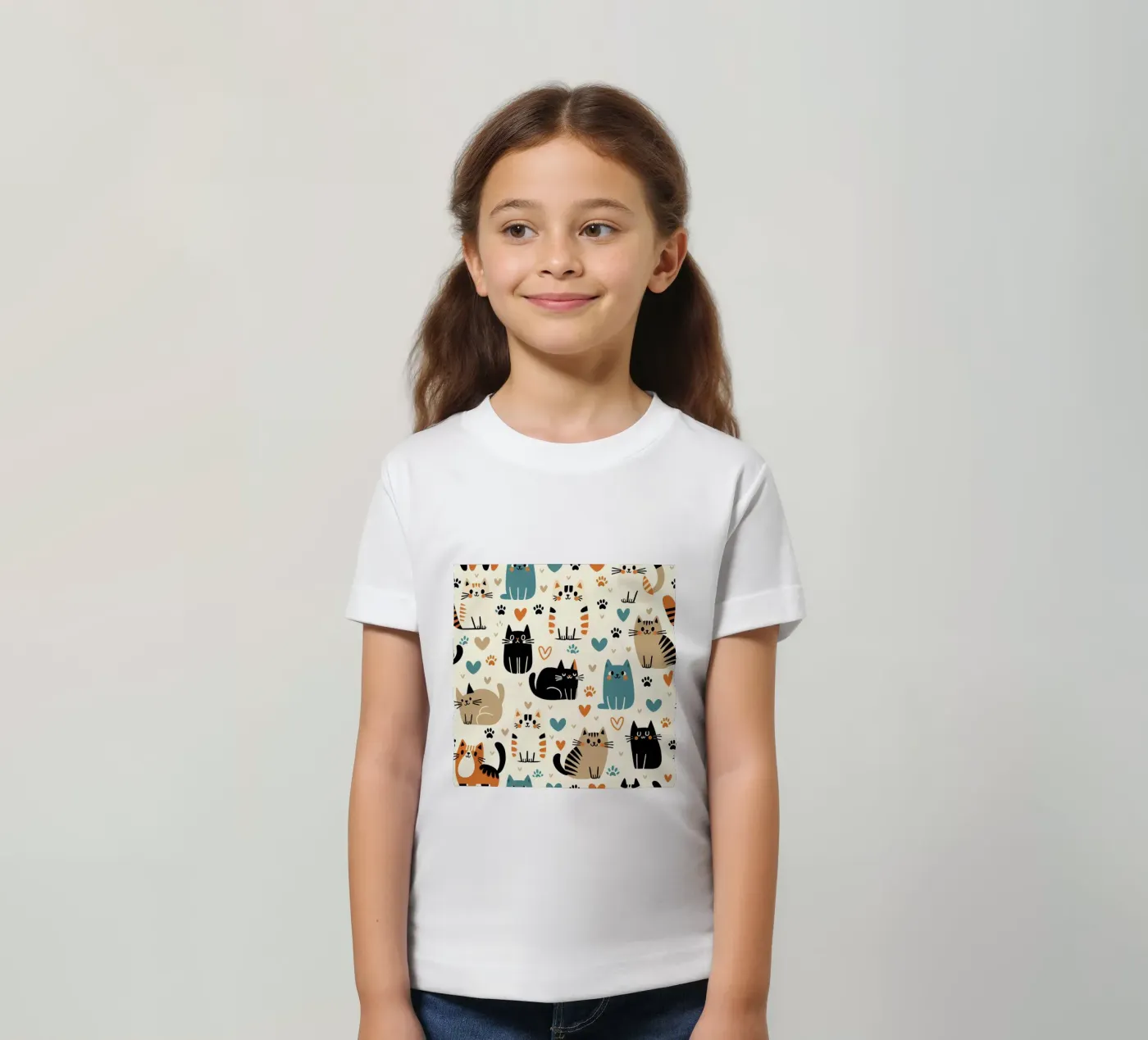 Schema di scarabocchio di gatto t-shirt bambini da Happy Littles