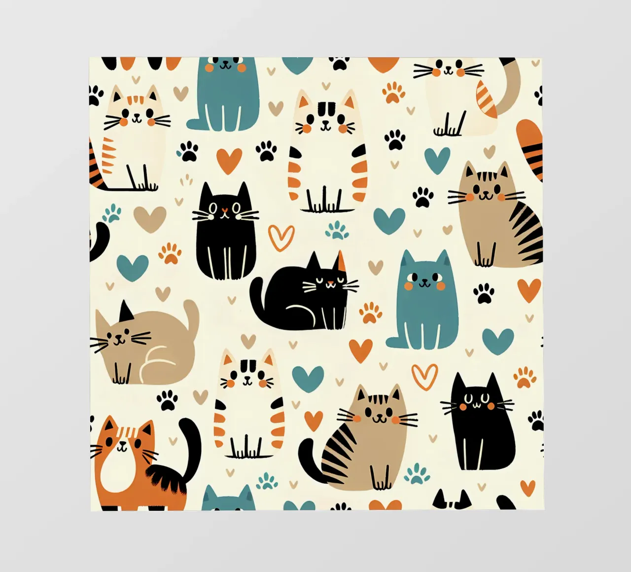 Cat Doodle Pattern fotobehang van Happy Littles