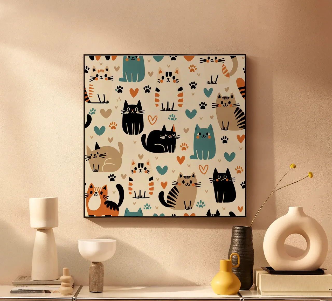 Cat Doodle Pattern alu-dibond by Happy Littles
