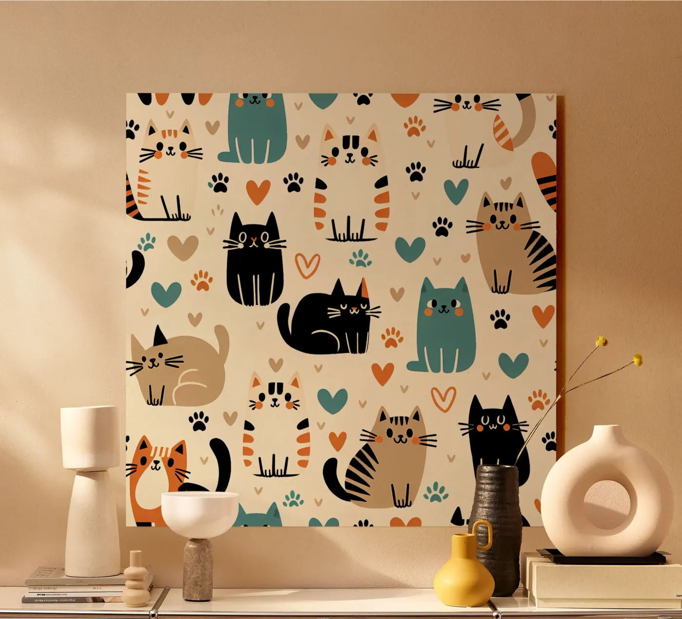 Cat Doodle Pattern forex-plaat van Happy Littles