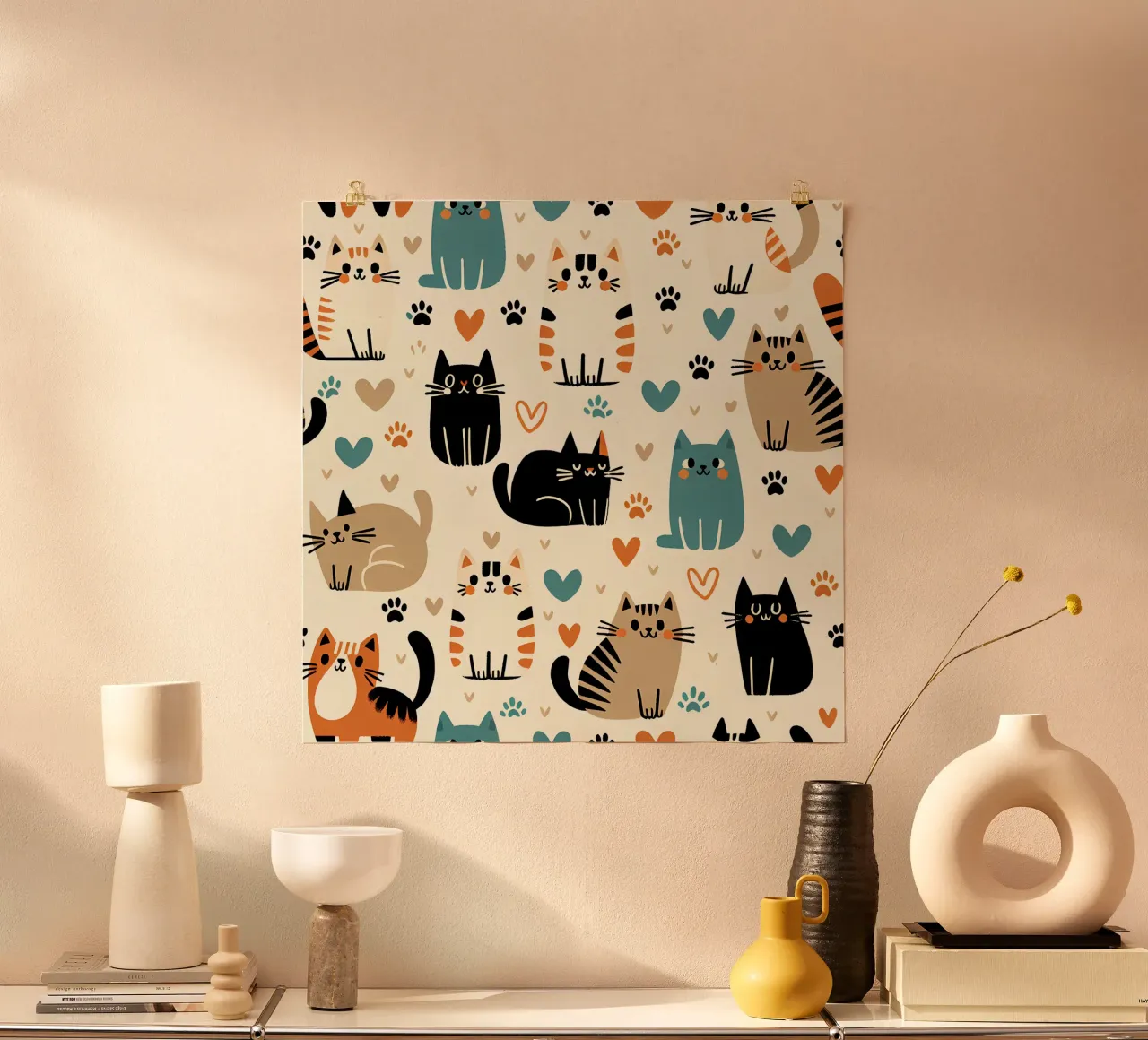 Cat Doodle Pattern poster by Happy Littles