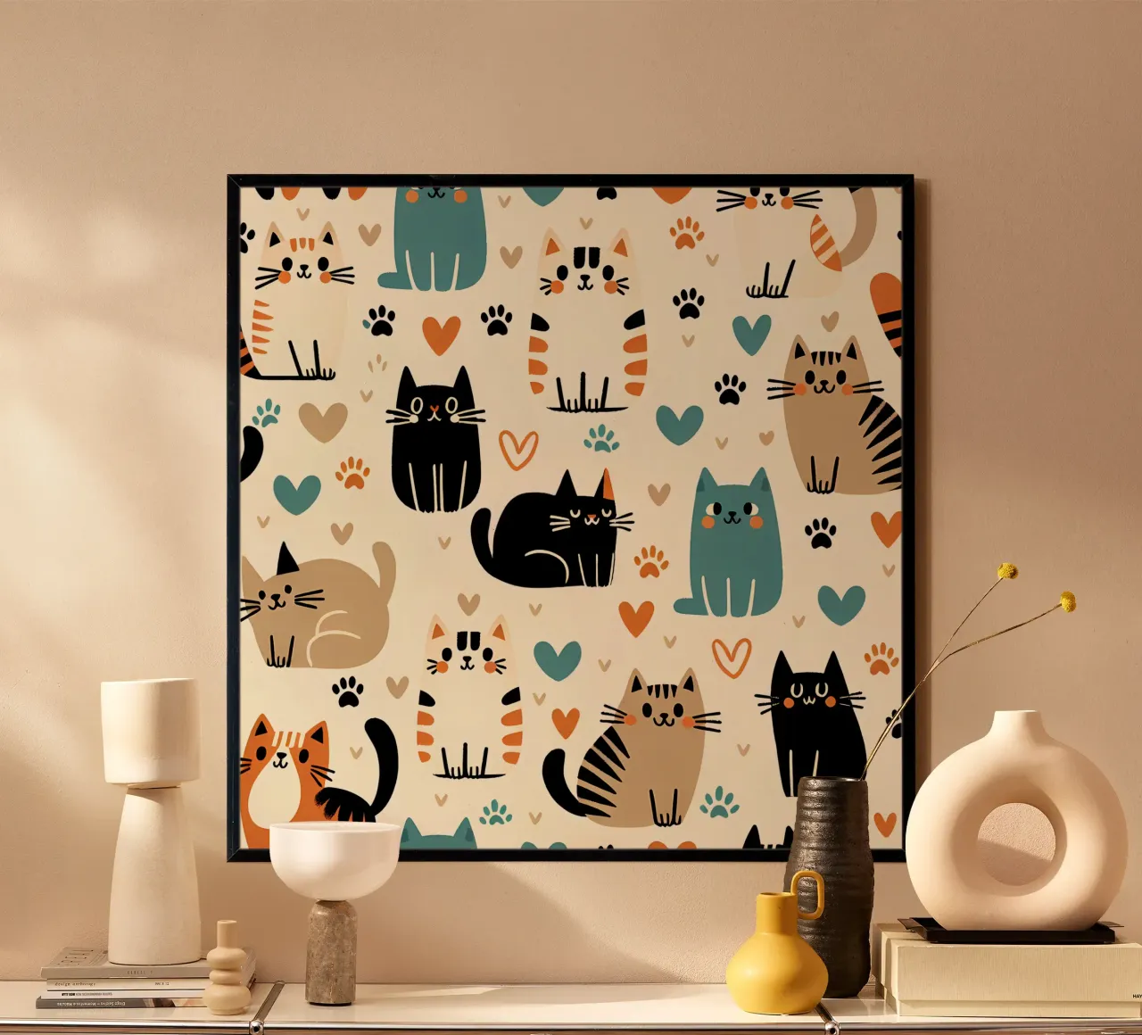 Cat Doodle Pattern poster by Happy Littles