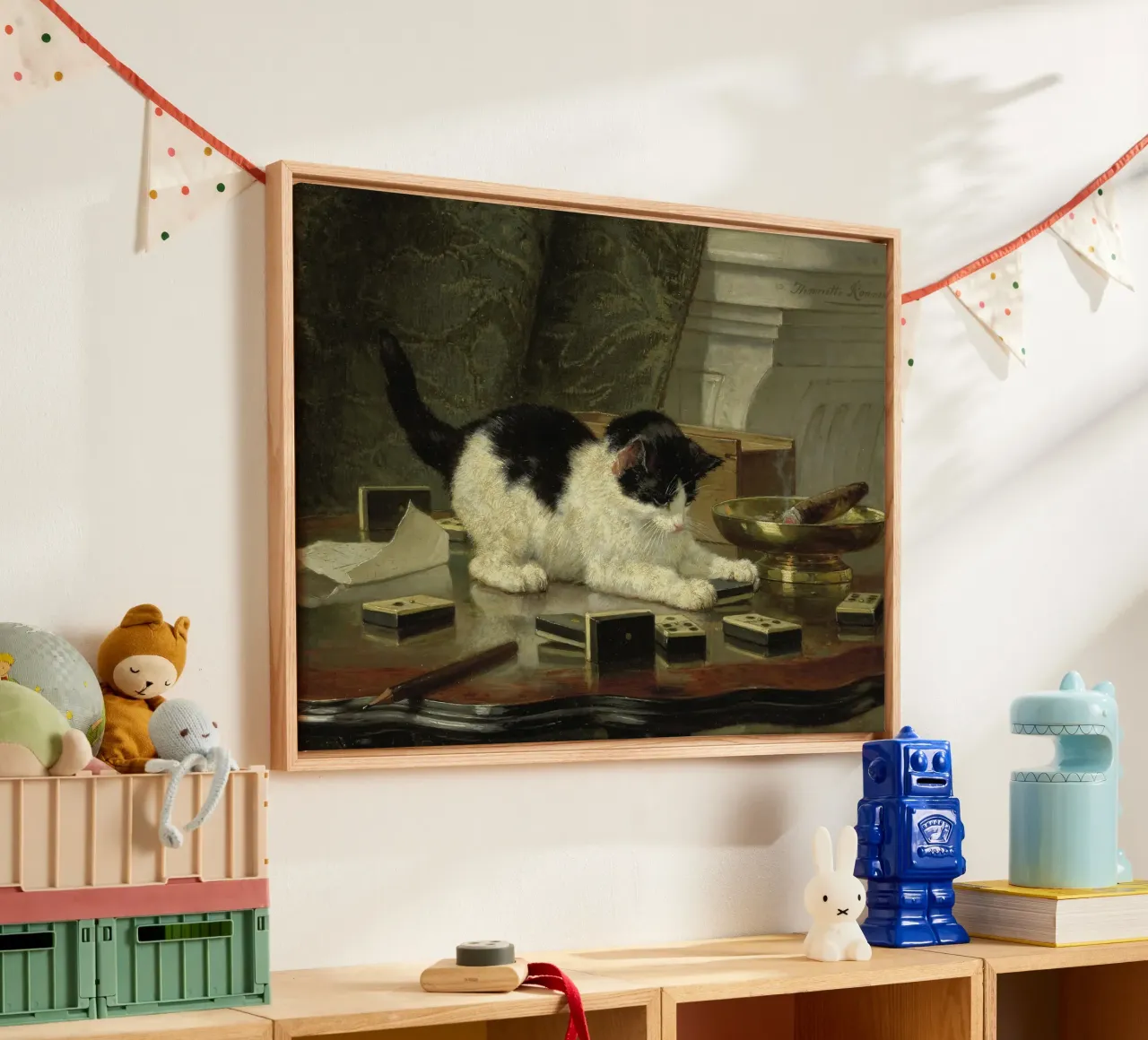 Henriette Ronner - Il gatto in gioco tela con Cornice a cassetta da Wirla