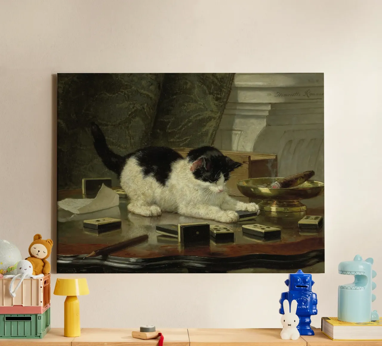 Henriette Ronner - Il gatto in gioco tela con Cornice a cassetta da Wirla