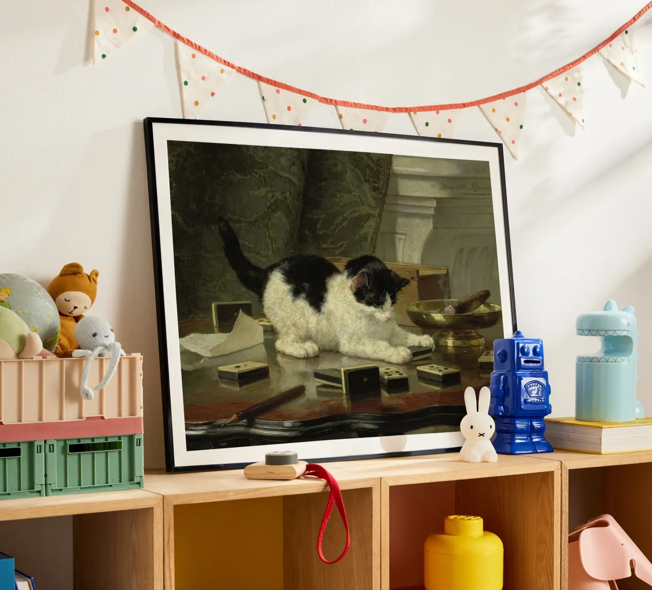 Henriette Ronner - Il gatto in gioco poster con telaio in legno da Wirla