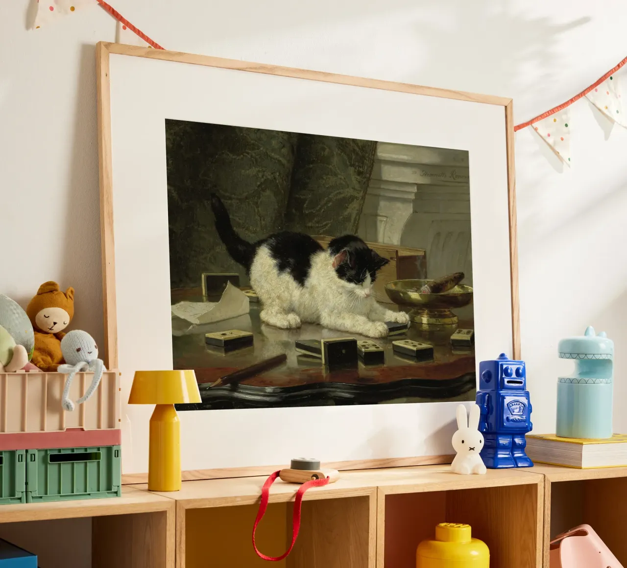 Henriette Ronner - Il gatto in gioco poster con telaio in legno da Wirla