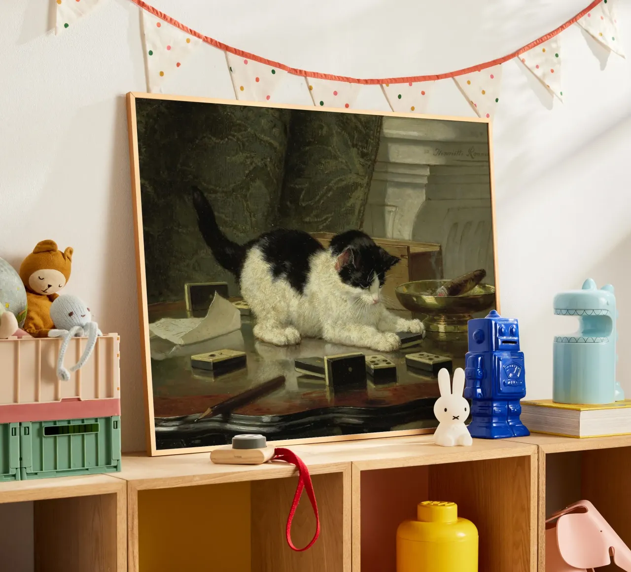 Henriette Ronner - Il gatto in gioco poster con telaio in legno da Wirla