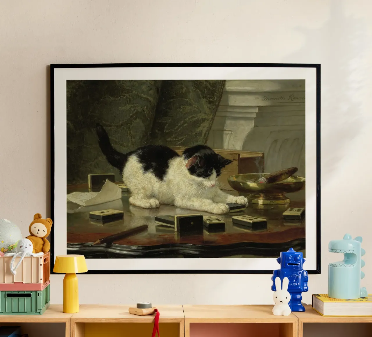 Henriette Ronner - Il gatto in gioco poster con telaio in legno da Wirla