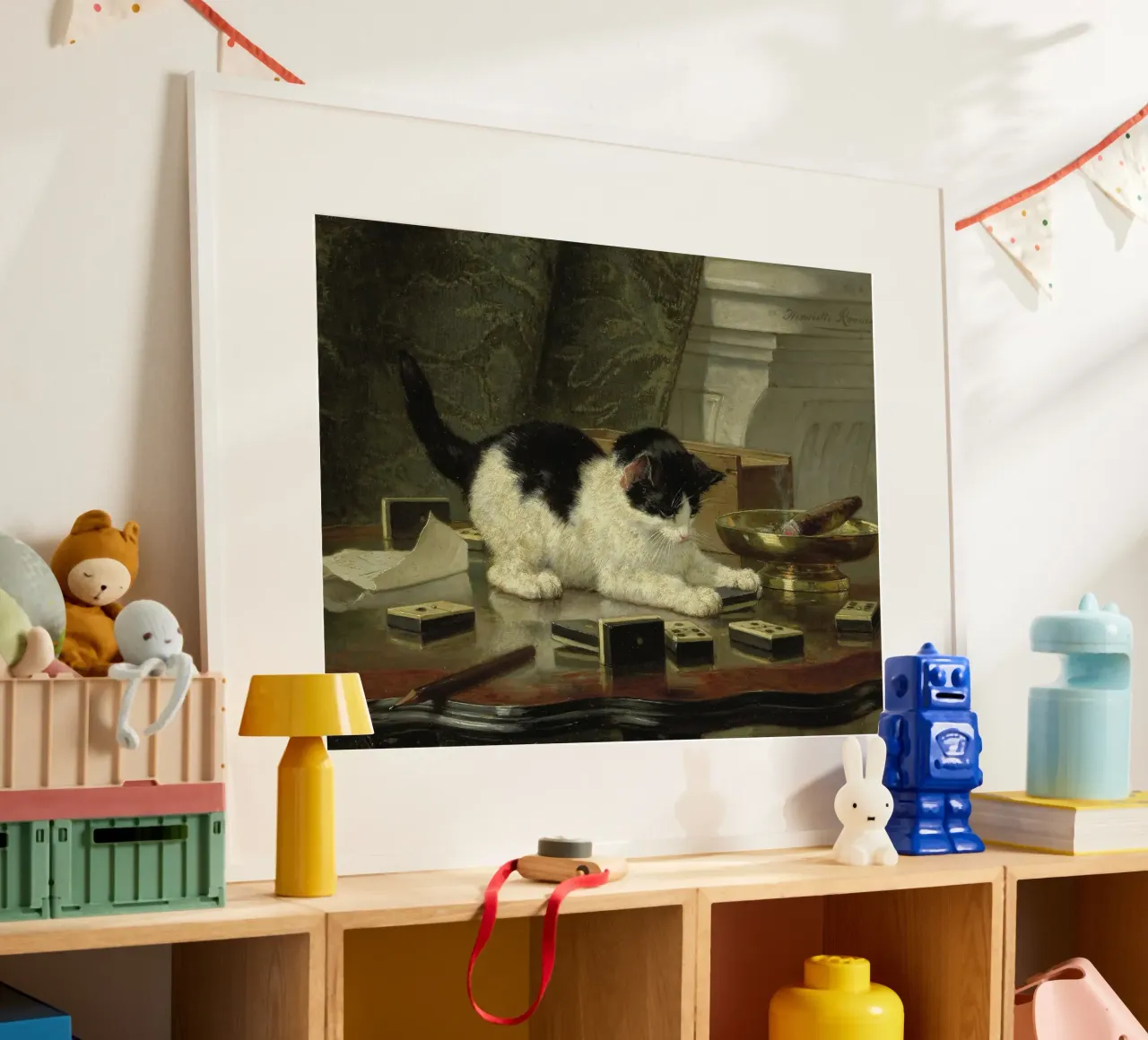 Henriette Ronner - Il gatto in gioco poster con telaio in legno da Wirla