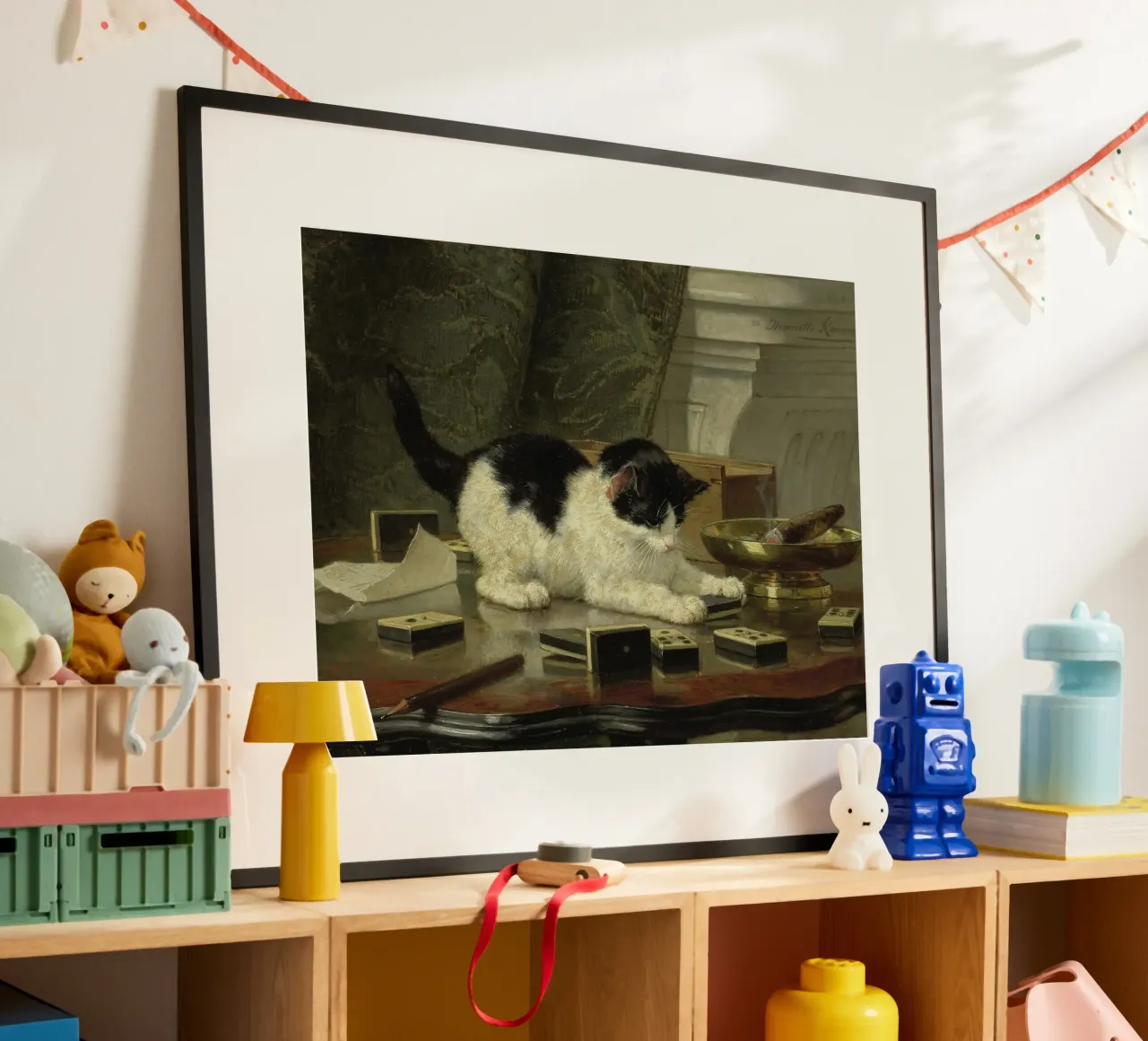 Henriette Ronner - Il gatto in gioco poster con telaio in legno da Wirla