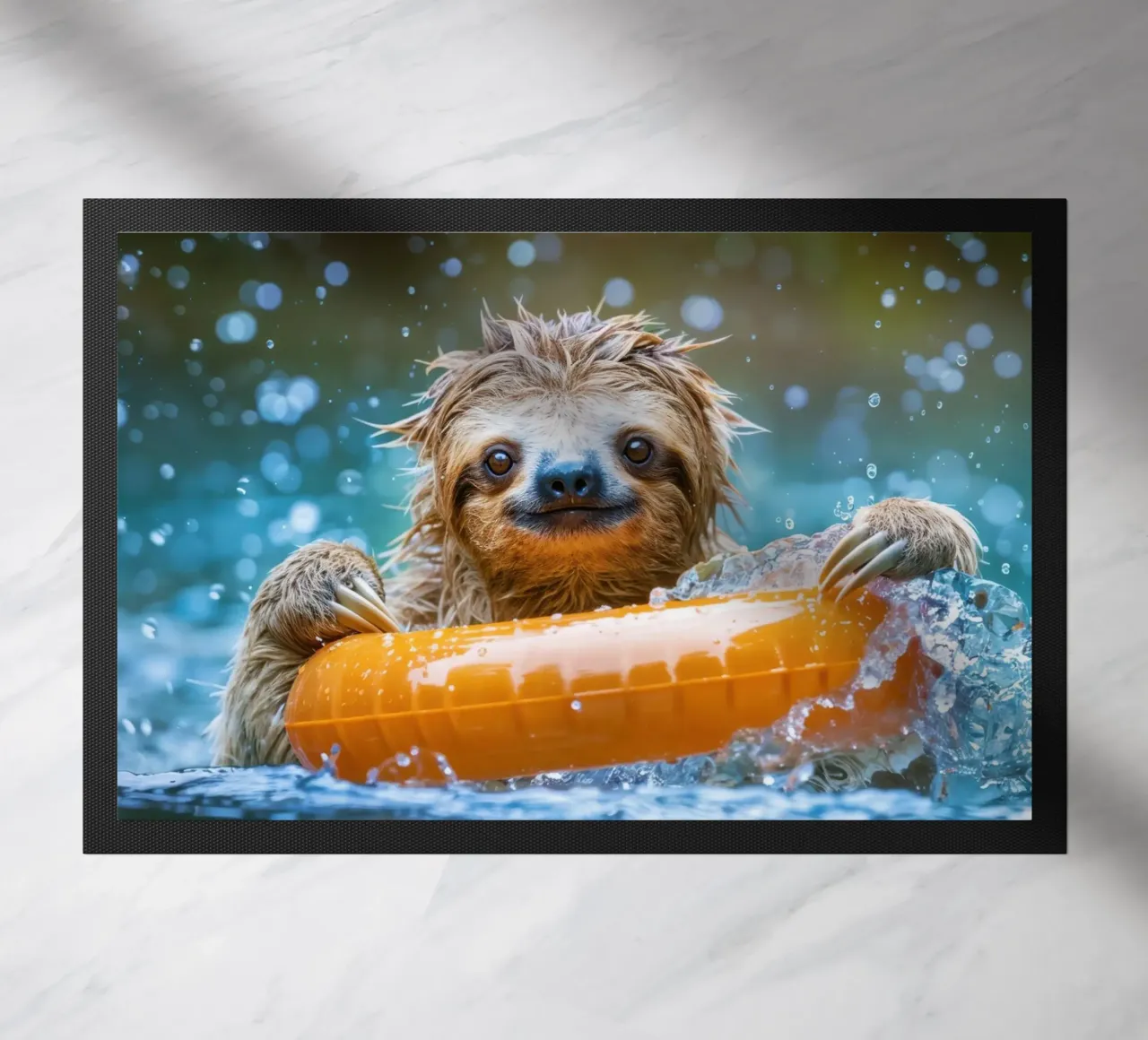 Luiaard in bad deurmat van SlothStella