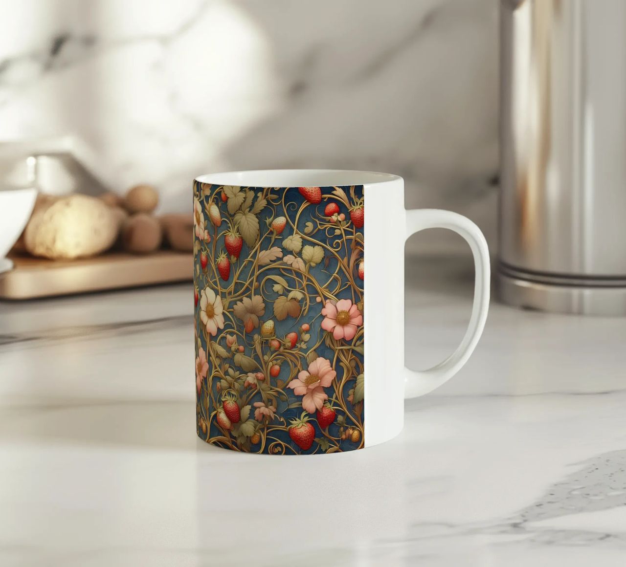Vite di fragole tazza in ceramica da Art-Nouveau-Dsg