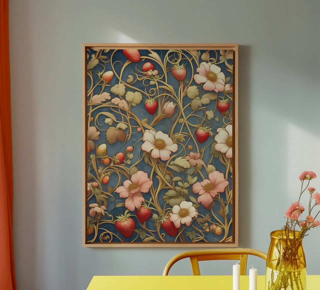 Vite di fragole tela con Cornice a cassetta da Art-Nouveau-Dsg