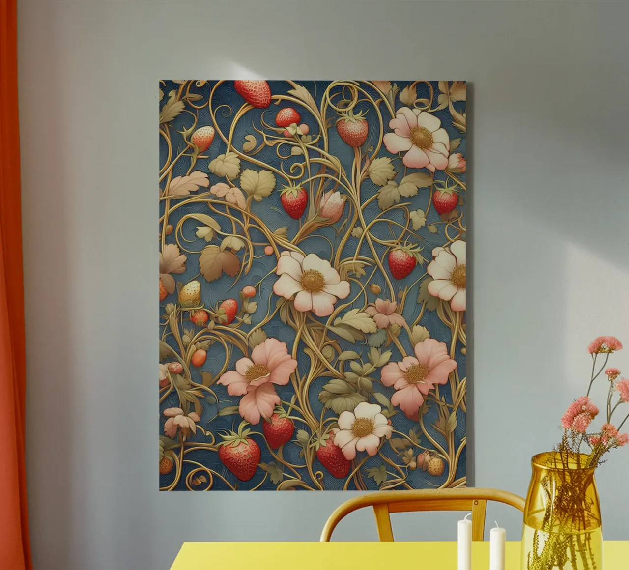 Vite di fragole tela con Cornice a cassetta da Art-Nouveau-Dsg