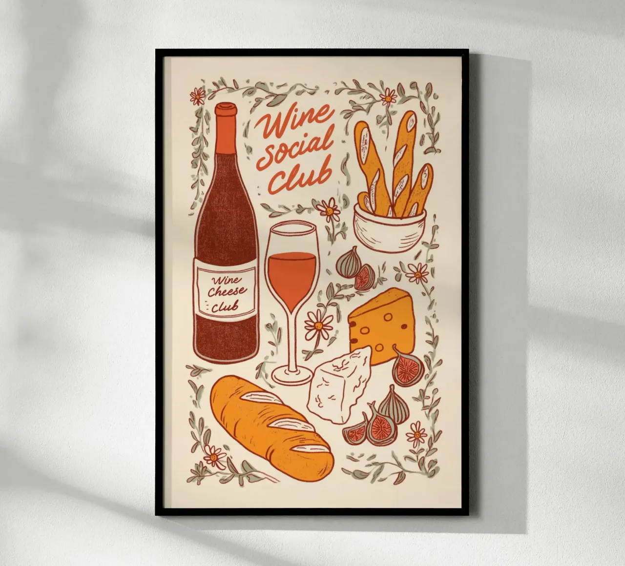 Wine Social Club poster con telaio in plastica da Melloi Art Print