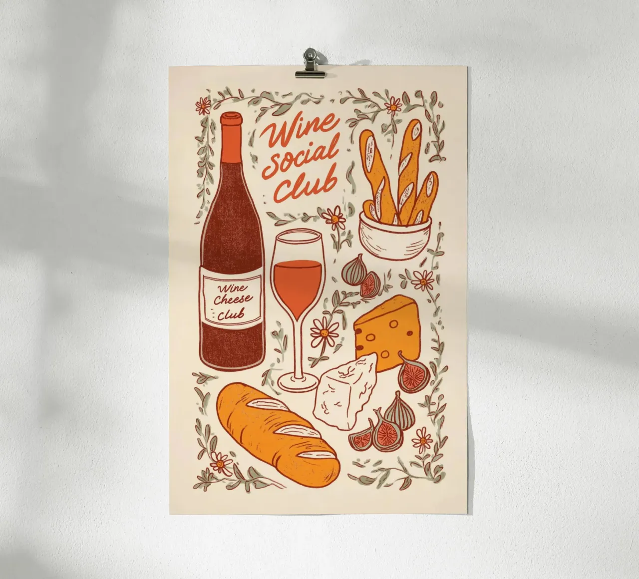 Wine Social Club poster con telaio in plastica da Melloi Art Print