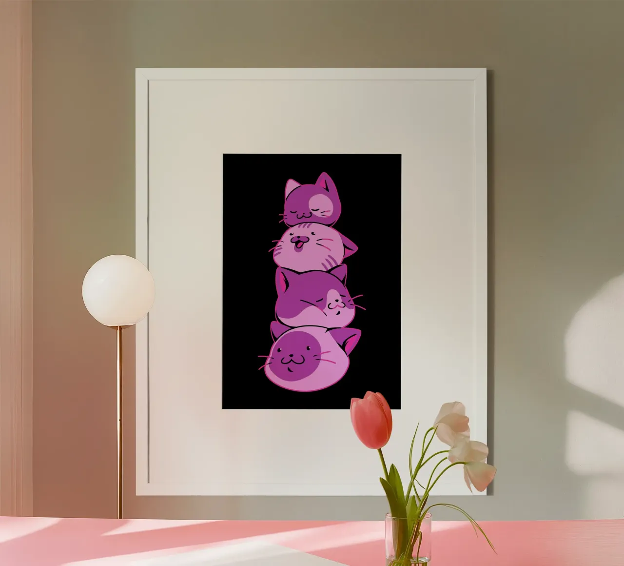 Mucchio di teste di gatto Kawaii poster con telaio in legno da Tobe Fonseca
