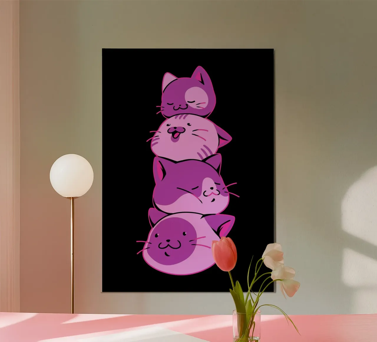 Mucchio di teste di gatto Kawaii poster con telaio in legno da Tobe Fonseca