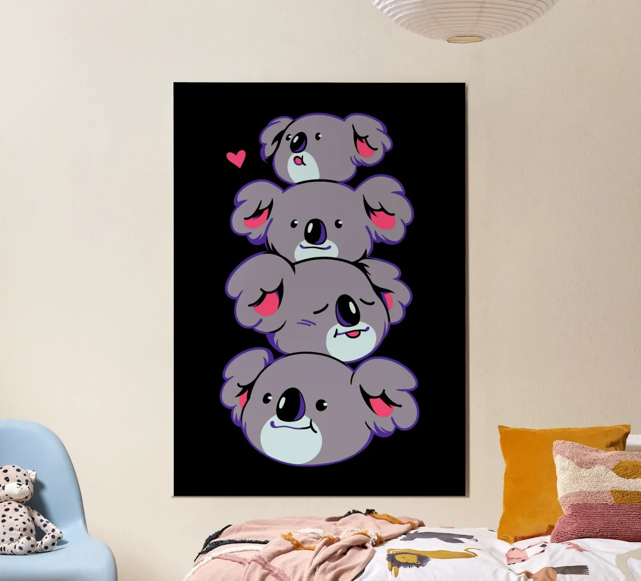 Mucchio di teste di Koala Kawaii poster con telaio in alluminio da Tobe Fonseca