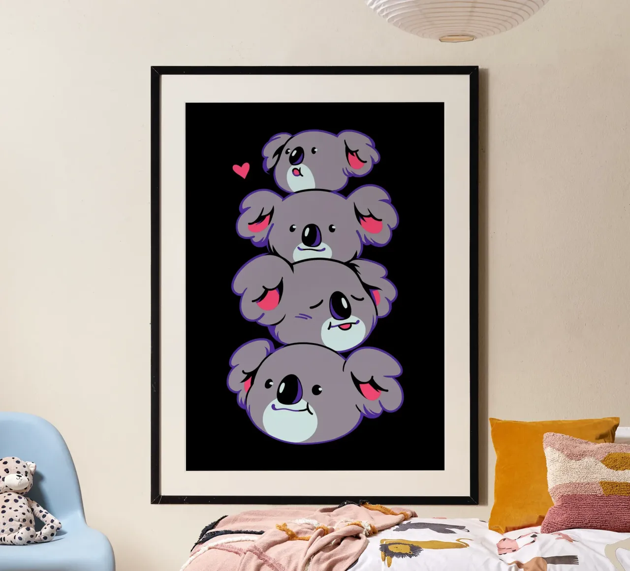 Mucchio di teste di Koala Kawaii poster con telaio in alluminio da Tobe Fonseca