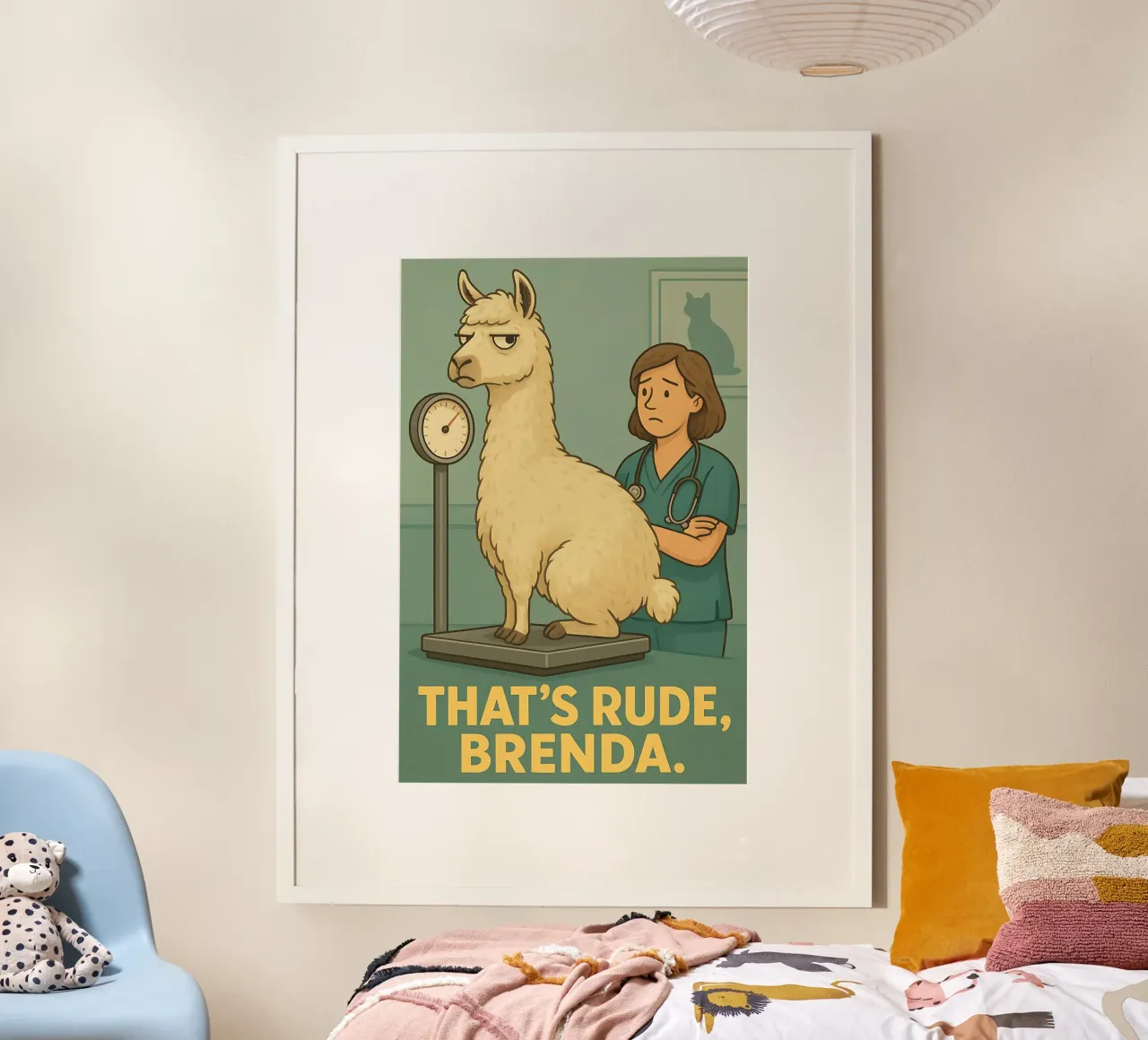 Meme divertente sui lama poster con telaio in plastica da Funny Humor Art