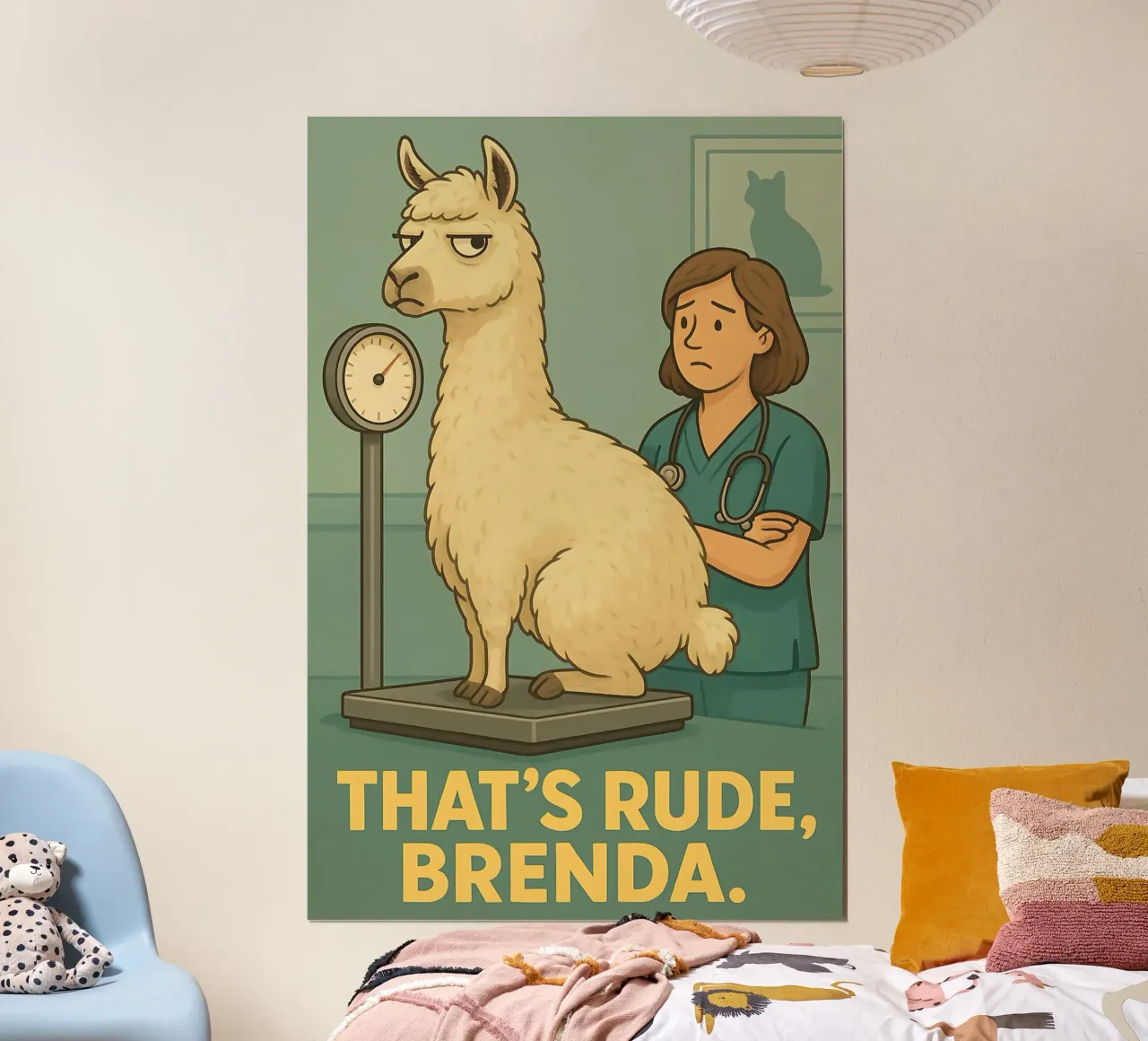 Meme divertente sui lama poster con telaio in plastica da Funny Humor Art