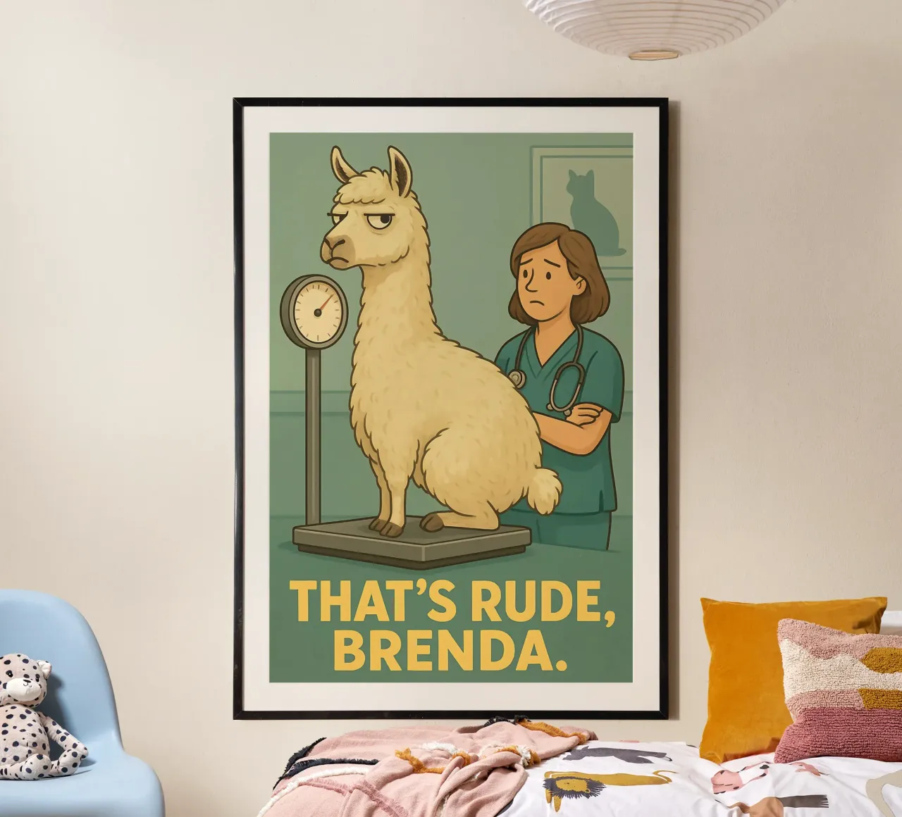 Meme divertente sui lama poster con telaio in plastica da Funny Humor Art