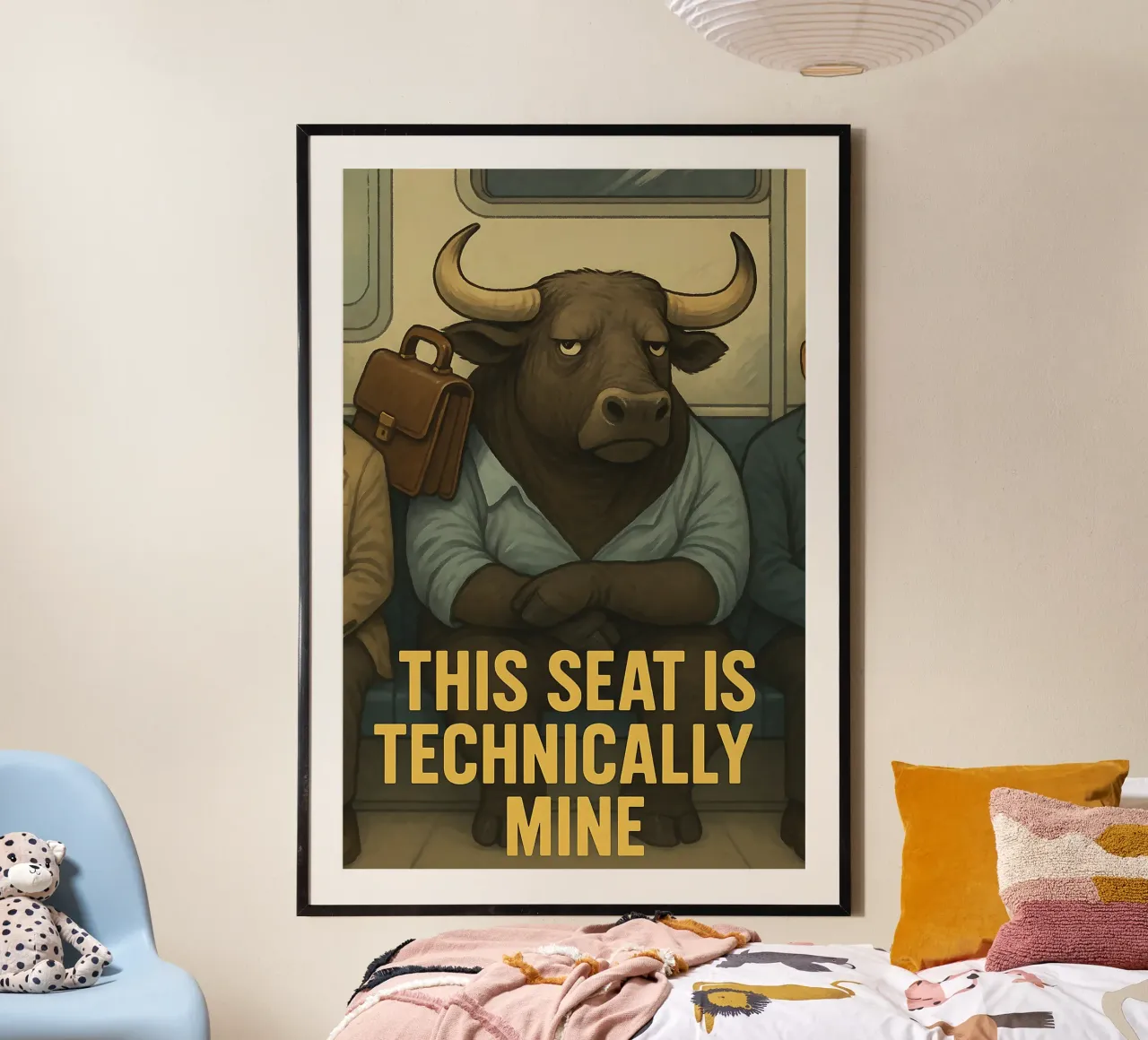 Meme divertente sui tori poster con telaio in legno da Funny Humor Art
