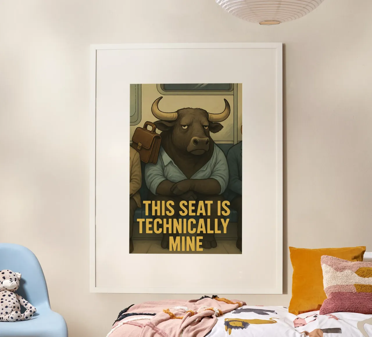 Meme divertente sui tori poster con telaio in legno da Funny Humor Art