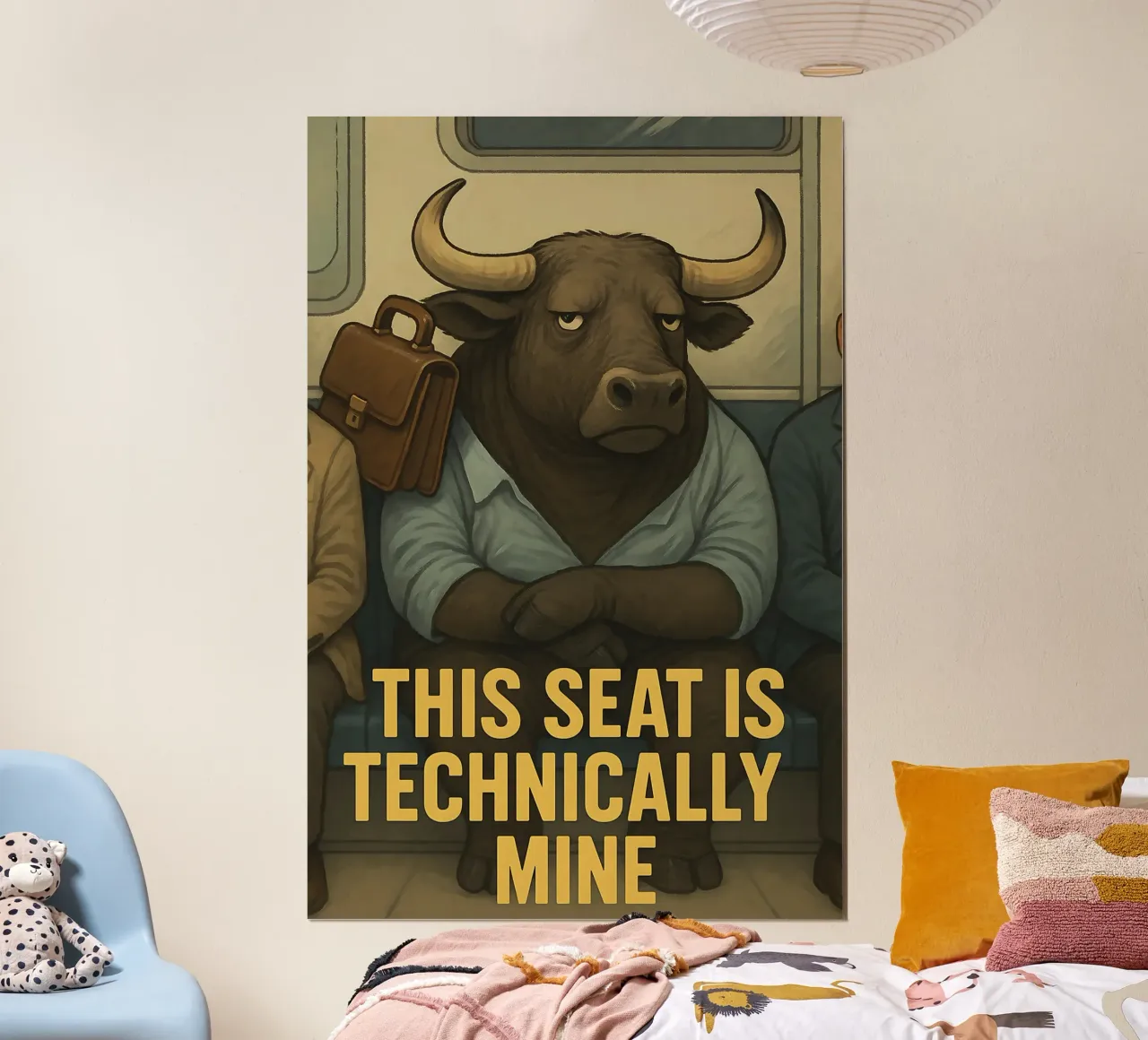 Meme divertente sui tori poster con telaio in legno da Funny Humor Art