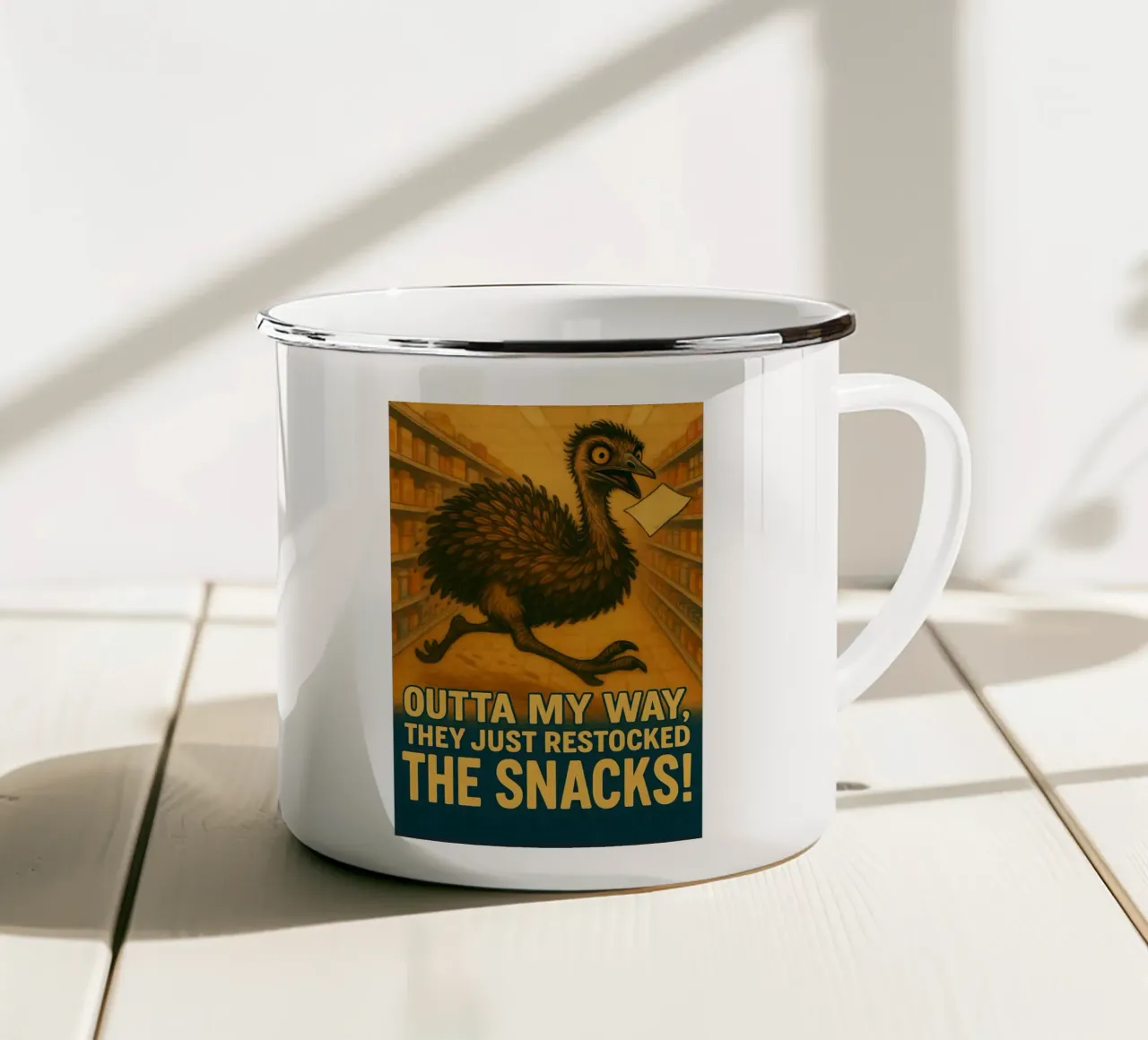 Meme divertente sull'emù tazza in smalto da Funny Humor Art