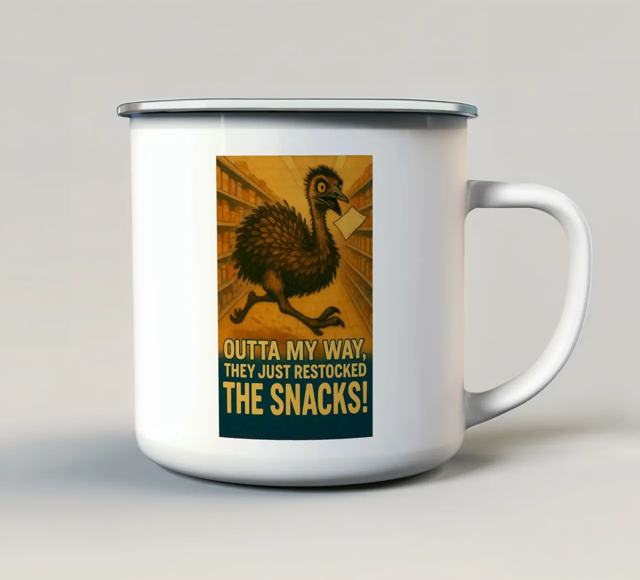 Meme divertente sull'emù tazza in smalto da Funny Humor Art