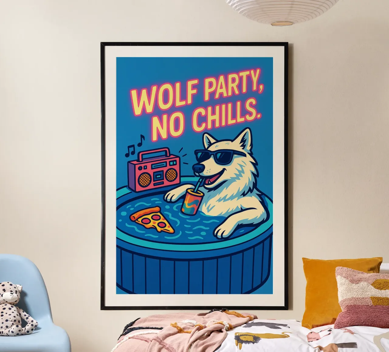 Meme divertente del lupo poster con telaio in legno da Funny Humor Art