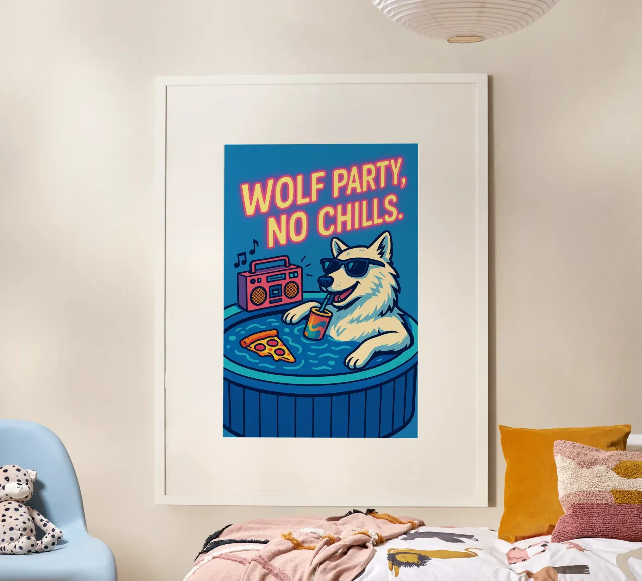 Meme divertente del lupo poster con telaio in legno da Funny Humor Art