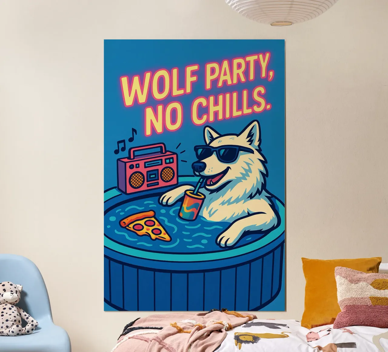 Meme divertente del lupo poster con telaio in legno da Funny Humor Art