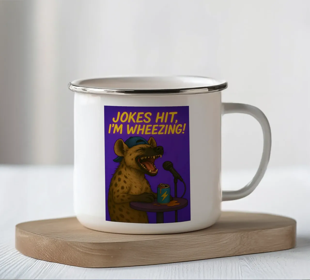Meme divertente della iena tazza in smalto da Funny Humor Art