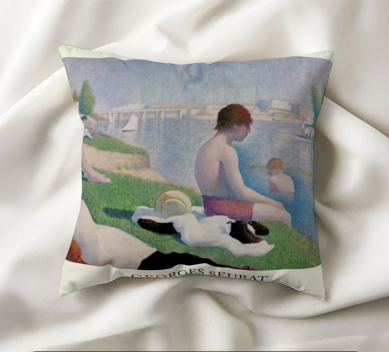 Seurat - Bathers at Asnières cuscino da Vintage by JUNIQE