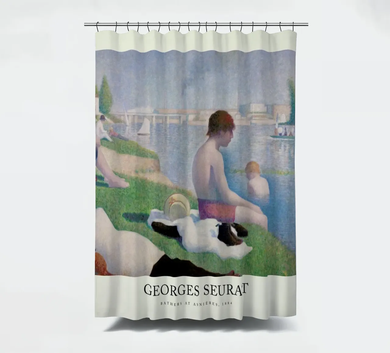 Seurat - Bathers at Asnières douchegordijn van Vintage by JUNIQE
