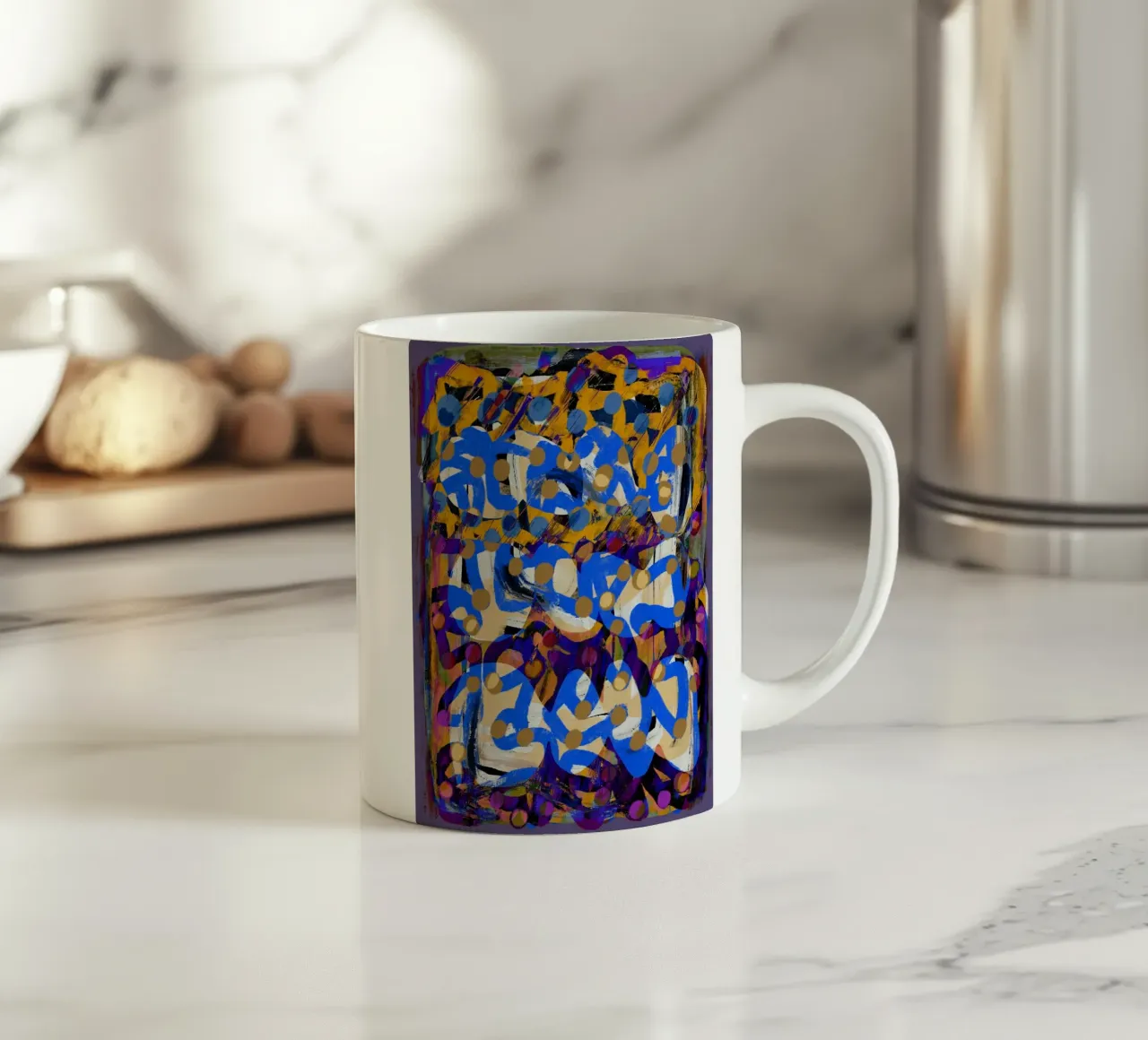 Line art abstract purple substract ceramic mug by Little Dean