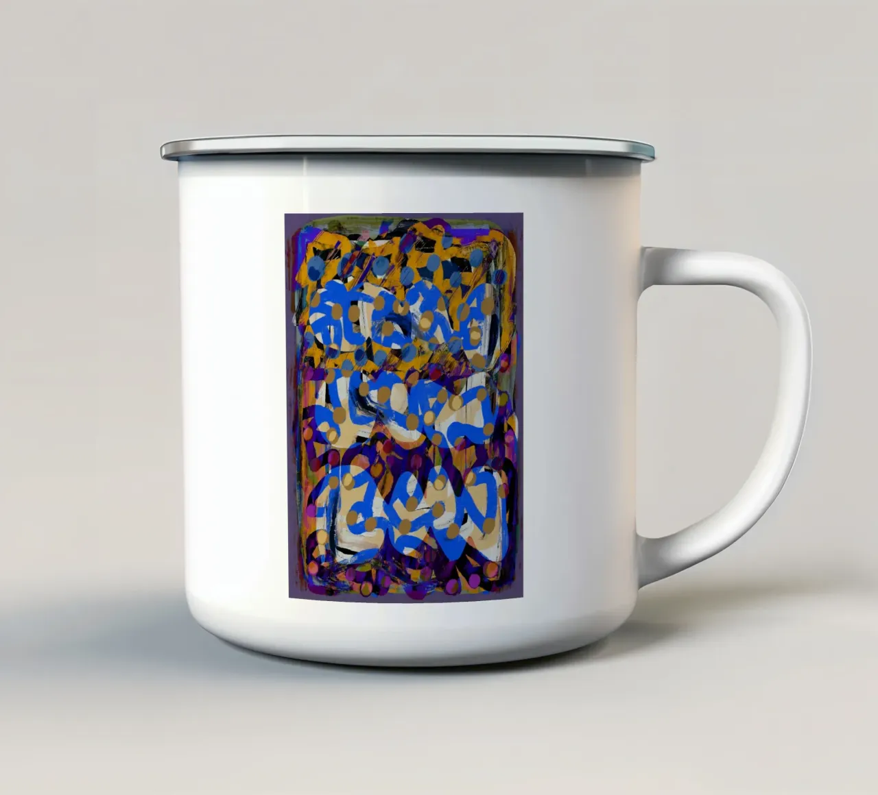 Line art abstract purple substract enamel mug by Little Dean