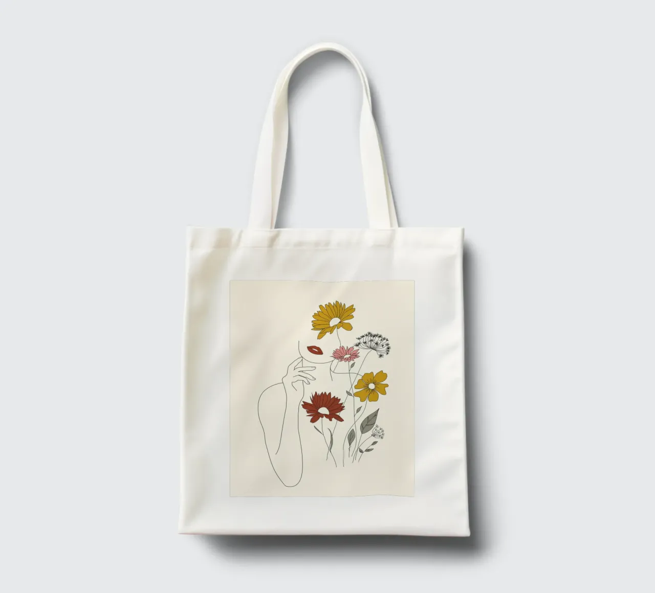 Colorful Thoughts Minimal Line Art Woman with Flowers III tote bag by Nadjaa