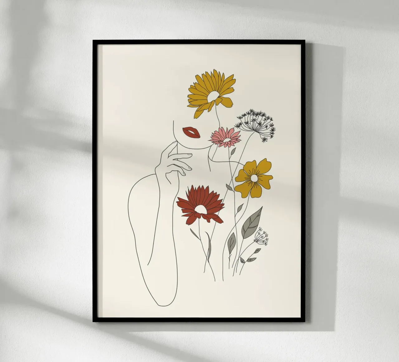 Colorful Thoughts Minimal Line Art Woman with Flowers III poster con telaio in alluminio da Nadjaa